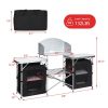 Foldable camping kitchen with 2-sided windshield pockets